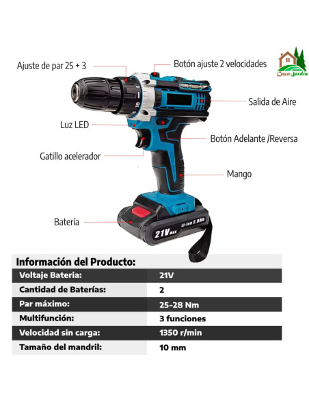 Taladro Atornillador a Batería 21V 🔋🌪 - vista especificaciones