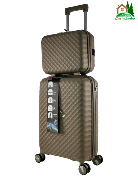 Conjunto de Maletas Sevillas, modelo Triana beige - vista lateral maleta de cabina + neceser