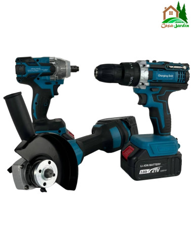 Pack 3 Herramientas: Amoladora, Taladro, Llave de Impacto - vista pack lateral